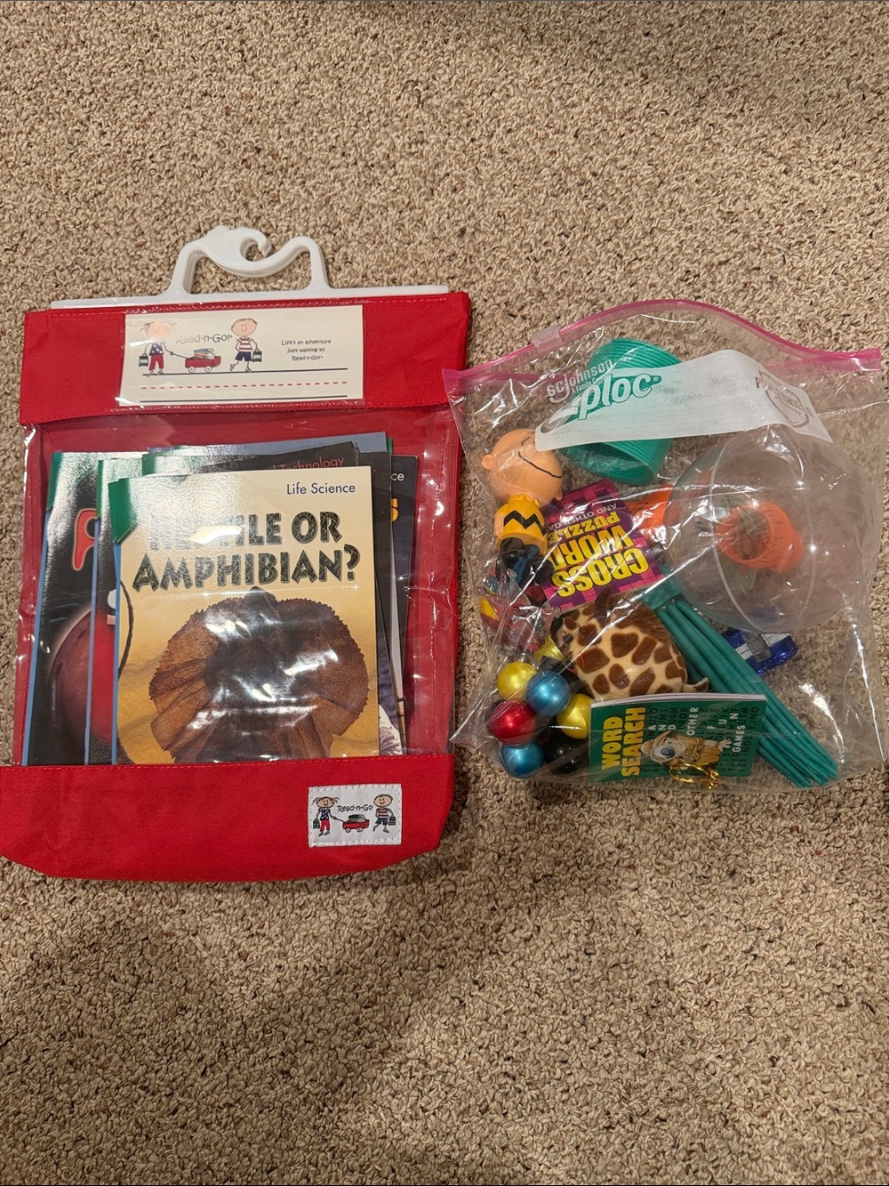 Travel kit fir Kids - Ages 5-10 Grab bag if toys 10 non fiction new books
